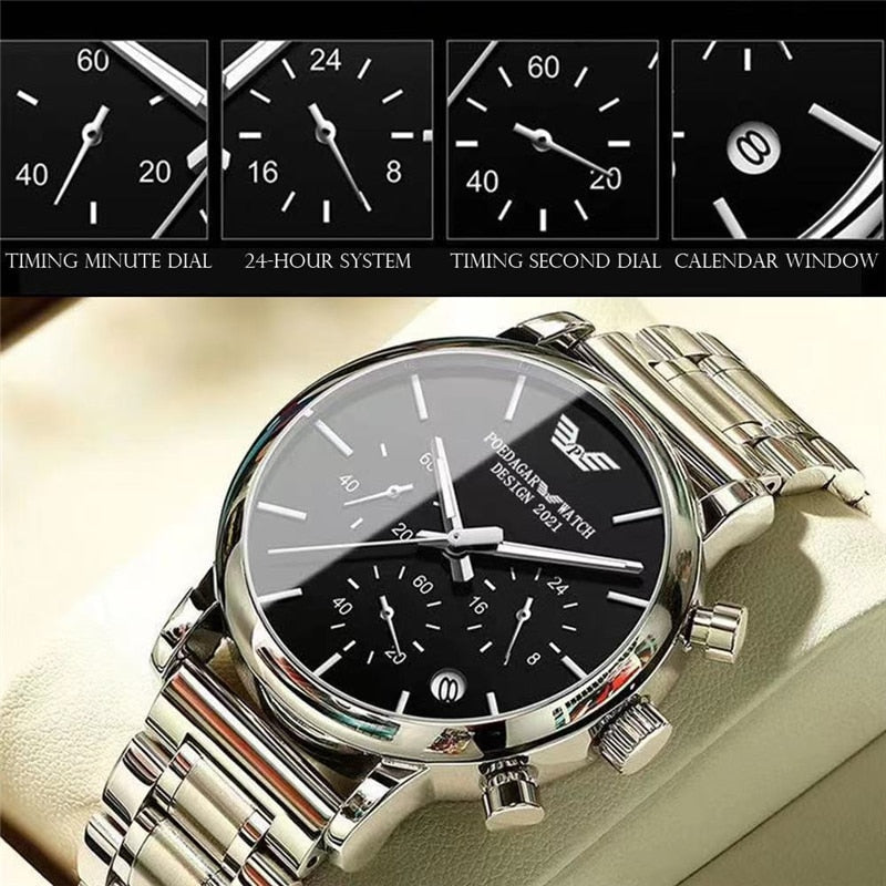 2022 New Fashion Mens Watches with Stainless Steel Top Brand Luxury Sports Chronograph Quartz Watch Men Relogio Masculino