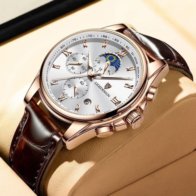 LIGE Leather Casual Quartz Sport chronograph Men’s Watch