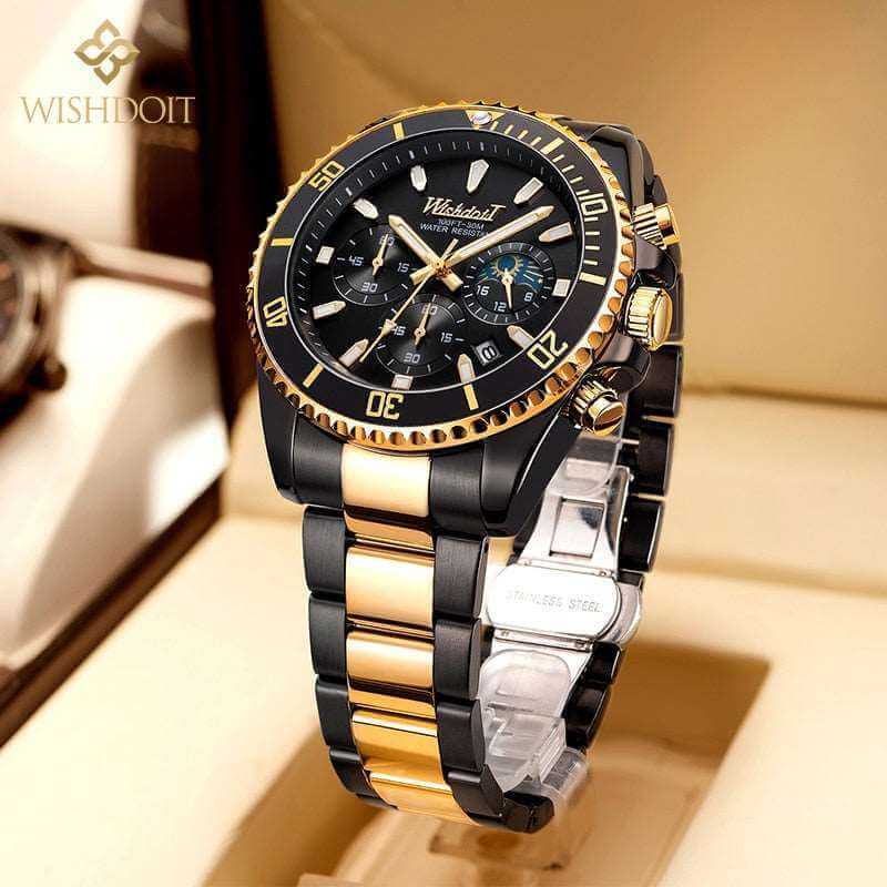 100%Original WISHDOIT Watch for Men TOP Brand Waterproof Sports Stainless Steel Chronograph 2021New Fashion Luxury Wristwatches