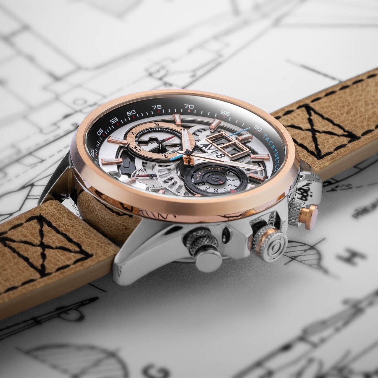 AVI-8 Hawker Harrier II Matador Chronograph Silver Brown