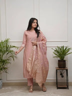 Women Elegant Blush Pink Embroidered Suit with Dupatta Set