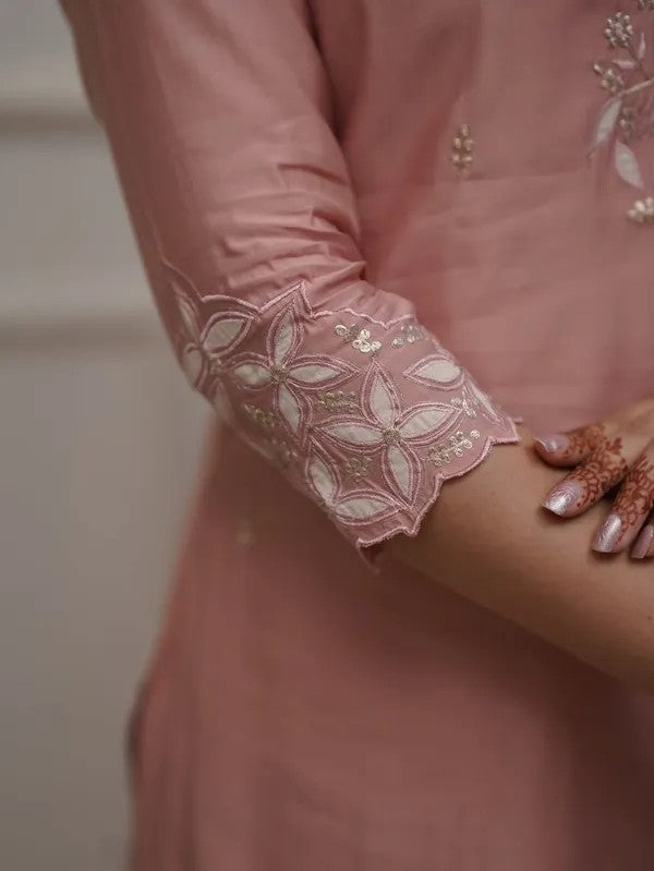 Women Elegant Blush Pink Embroidered Suit with Dupatta Set