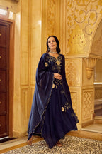 Women Royal Chanderi Anarkali Set - Regal Navy