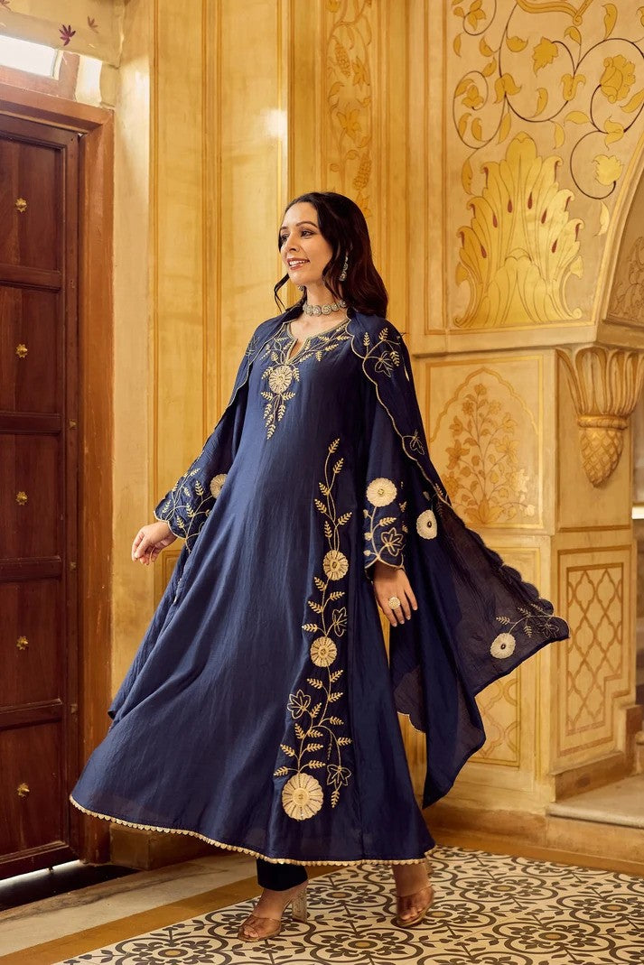 Women Royal Chanderi Anarkali Set - Regal Navy
