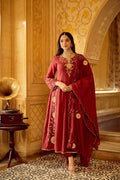 Women Royal Chanderi Anarkali Set - Crimson Red