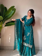 Women Ethnic Embroidered Thread Work Kurta Sharara Set