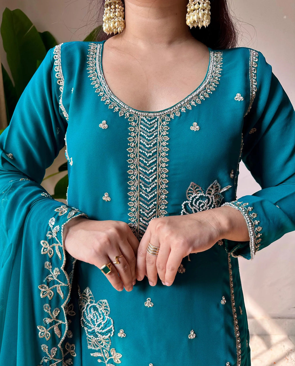 Women Ethnic Embroidered Thread Work Kurta Sharara Set