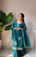 Women Ethnic Embroidered Thread Work Kurta Sharara Set