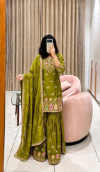 Women Pure Fendy Silk Embroidered Sharara Set