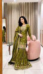 Women Pure Fendy Silk Embroidered Sharara Set