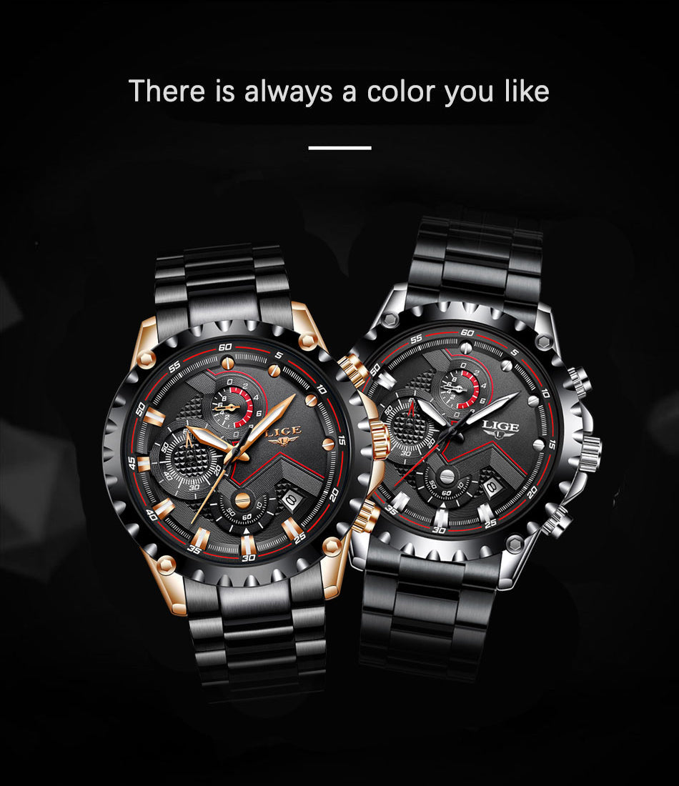 Stylish Date Clock Men Quartz Sport Watch Stainless Steel Waterproof Watch