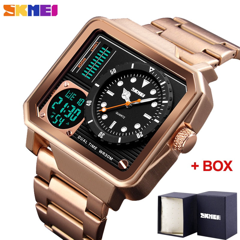 SKMEI Men's Watch Sport Digital Quartz Wristwatches Brand Luxury Waterproof Stainless Steel Strap Male Clock Relogio Masculino