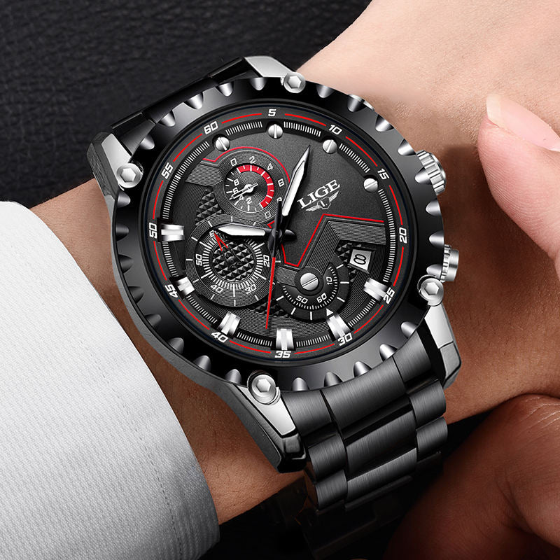 Stylish Date Clock Men Quartz Sport Watch Stainless Steel Waterproof Watch