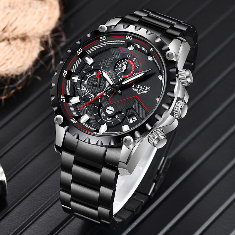 Stylish Date Clock Men Quartz Sport Watch Stainless Steel Waterproof Watch