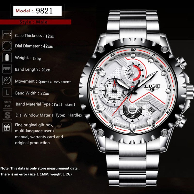 Stylish Date Clock Men Quartz Sport Watch Stainless Steel Waterproof Watch