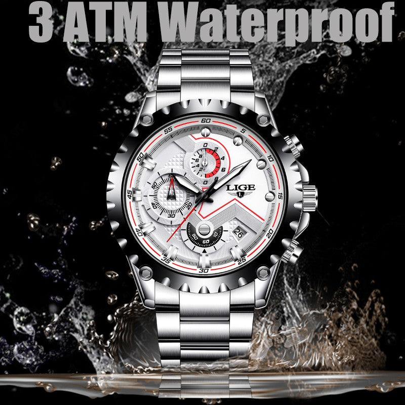 Stylish Date Clock Men Quartz Sport Watch Stainless Steel Waterproof Watch