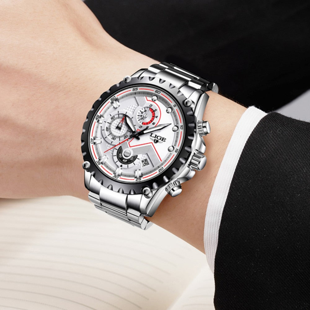 Stylish Date Clock Men Quartz Sport Watch Stainless Steel Waterproof Watch
