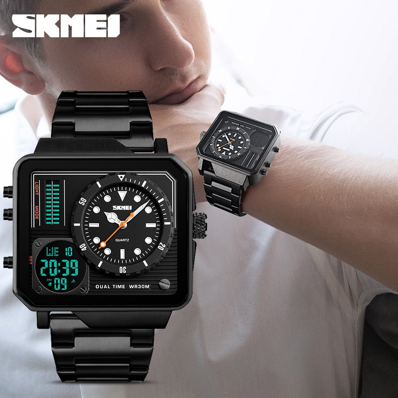 SKMEI Men's Watch Sport Digital Quartz Wristwatches Brand Luxury Waterproof Stainless Steel Strap Male Clock Relogio Masculino