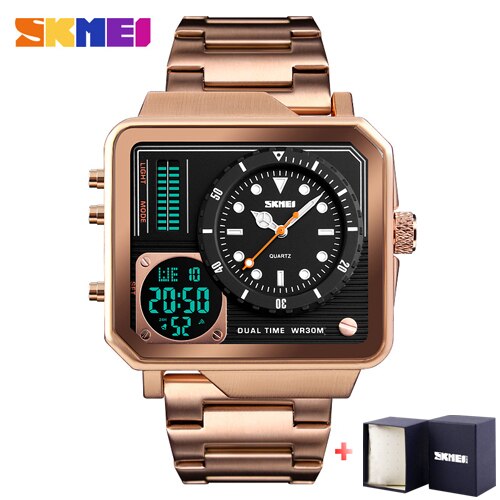SKMEI Men's Watch Sport Digital Quartz Wristwatches Brand Luxury Waterproof Stainless Steel Strap Male Clock Relogio Masculino