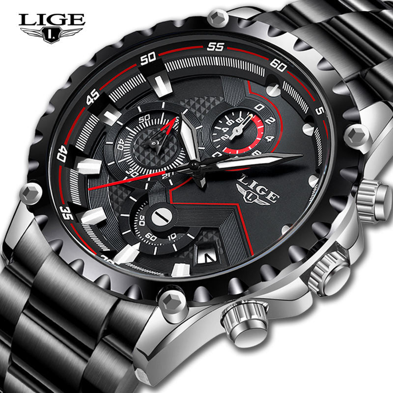 Stylish Date Clock Men Quartz Sport Watch Stainless Steel Waterproof Watch