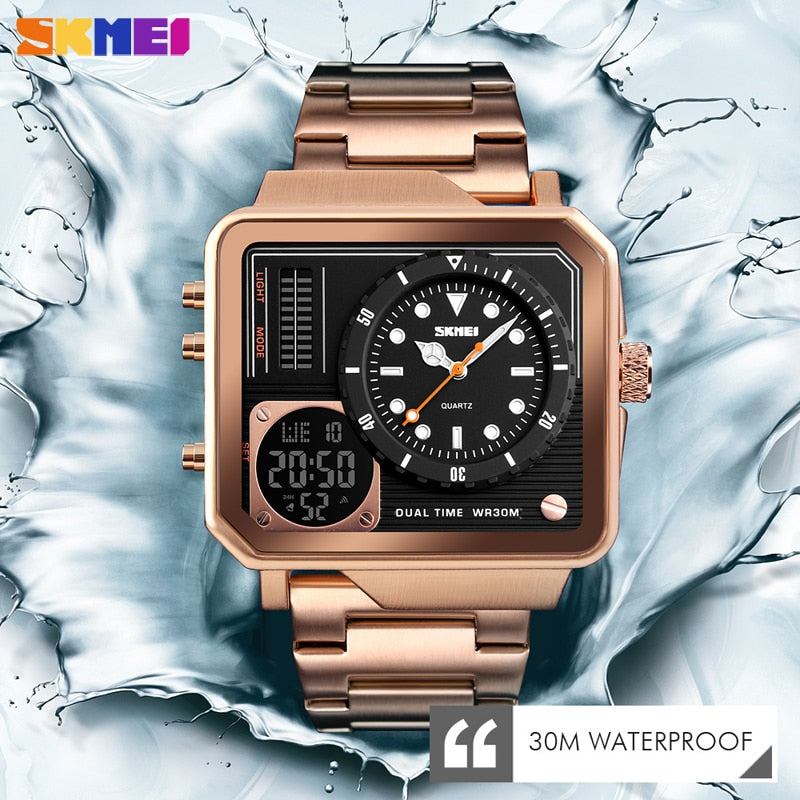 SKMEI Men's Watch Sport Digital Quartz Wristwatches Brand Luxury Waterproof Stainless Steel Strap Male Clock Relogio Masculino