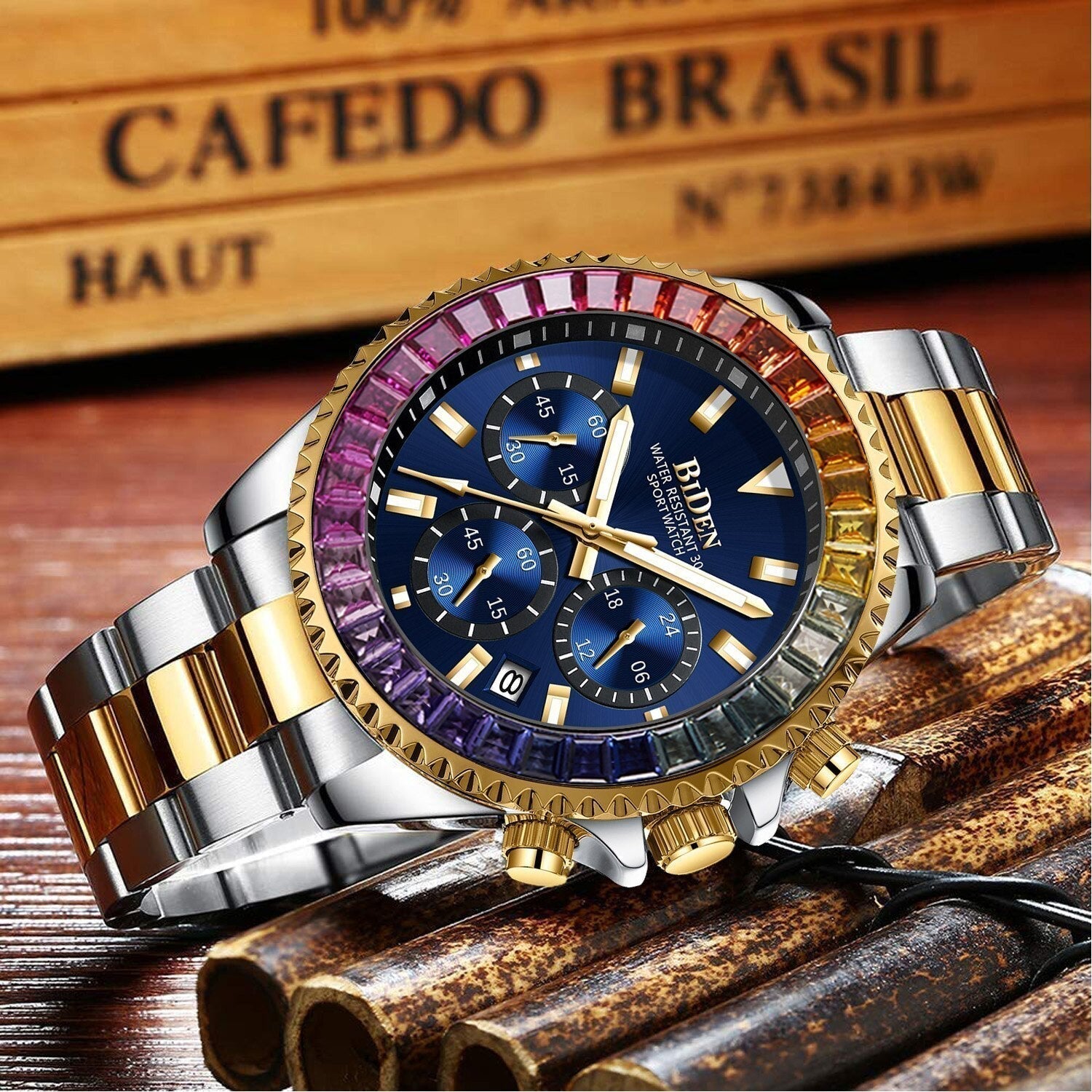 Hot Sale Automatic Date Mens Watches New Bezel Rainbow Diamonds Luxury Style Quartz Watch Stainless Steel Chronograph AAA Clocks
