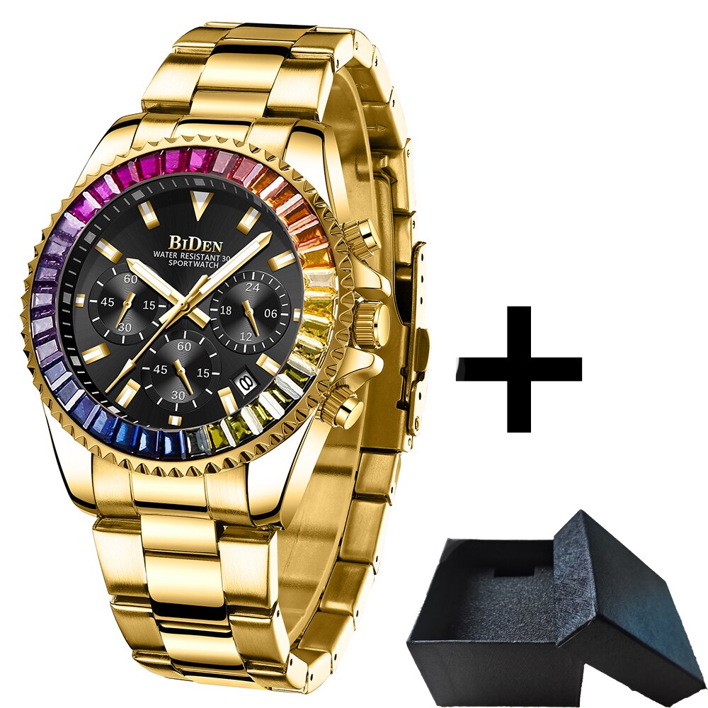 Hot Sale Automatic Date Mens Watches New Bezel Rainbow Diamonds Luxury Style Quartz Watch Stainless Steel Chronograph AAA Clocks