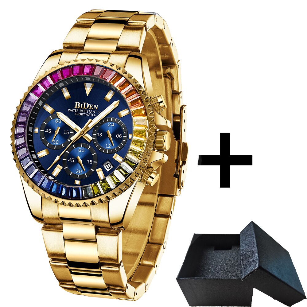 Hot Sale Automatic Date Mens Watches New Bezel Rainbow Diamonds Luxury Style Quartz Watch Stainless Steel Chronograph AAA Clocks