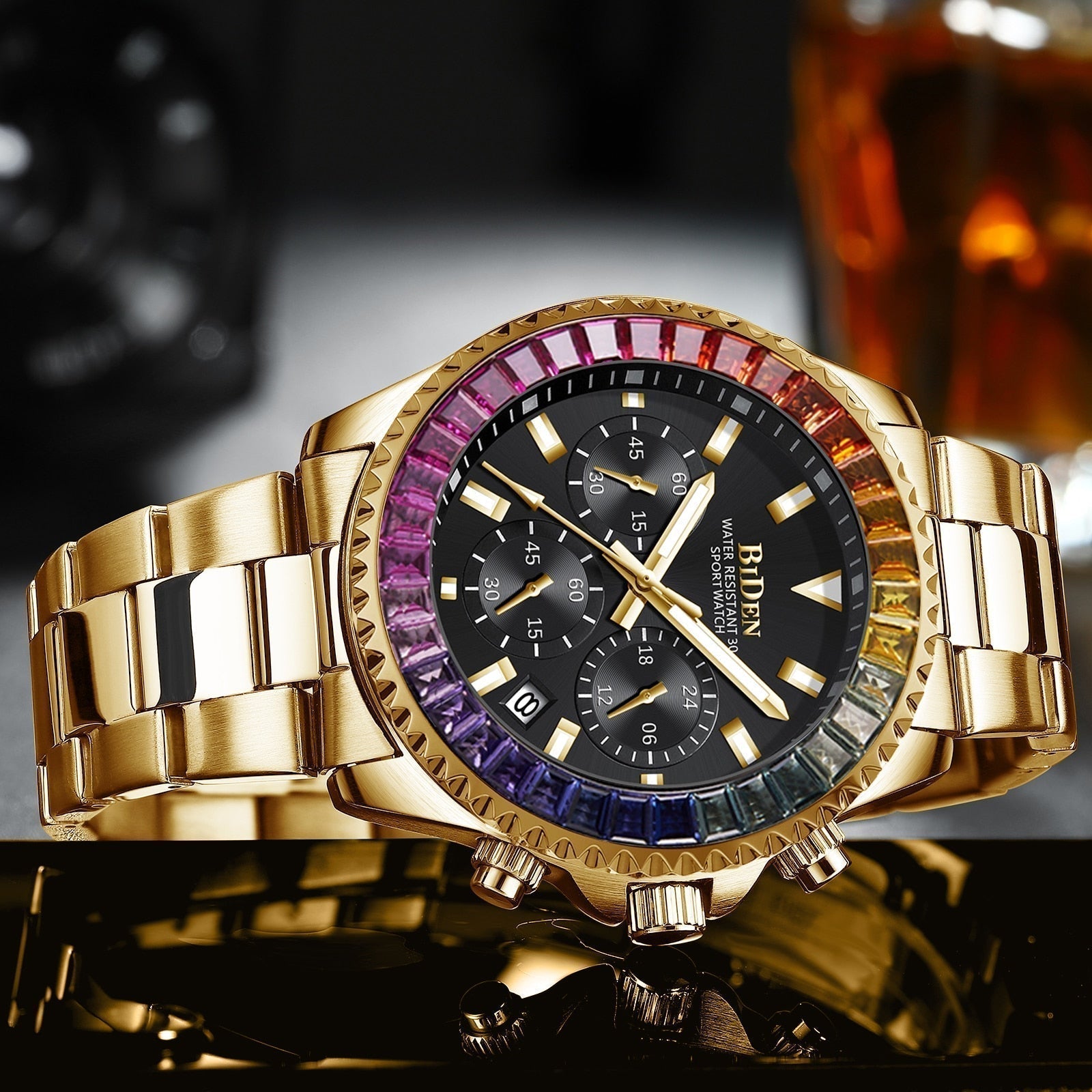 Hot Sale Automatic Date Mens Watches New Bezel Rainbow Diamonds Luxury Style Quartz Watch Stainless Steel Chronograph AAA Clocks