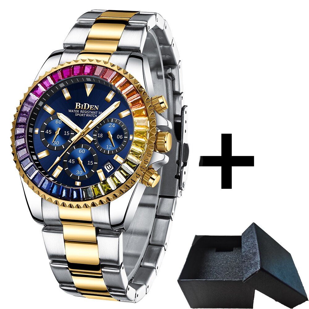 Hot Sale Automatic Date Mens Watches New Bezel Rainbow Diamonds Luxury Style Quartz Watch Stainless Steel Chronograph AAA Clocks