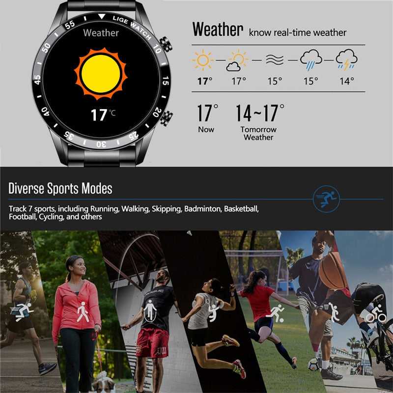 LIGE 2022 New Smart Watch Men Bluetooth Call Watch IP67 Waterproof Sports Fitness Watch For Android IOS Men Smart Watch 2022+Box