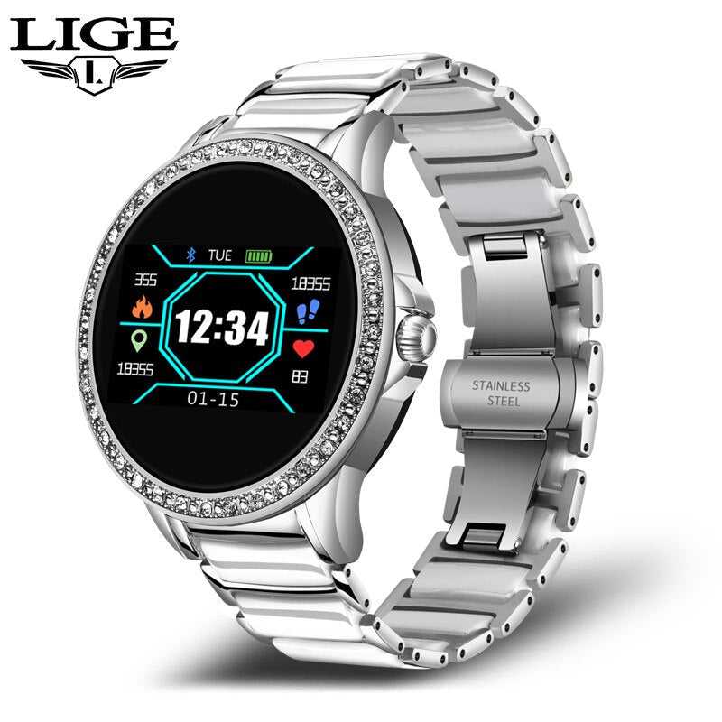 LIGE Diamond Smart watch Ladies smartwatch Women Blood Pressure Heart Rate Monitor Fitness Tracker 2020 New Fashion Sports Watch