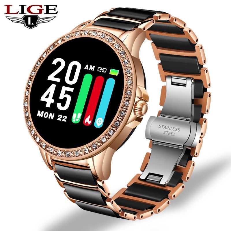 LIGE Diamond Smart watch Ladies smartwatch Women Blood Pressure Heart Rate Monitor Fitness Tracker 2020 New Fashion Sports Watch