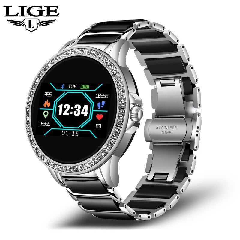 LIGE Diamond Smart watch Ladies smartwatch Women Blood Pressure Heart Rate Monitor Fitness Tracker 2020 New Fashion Sports Watch