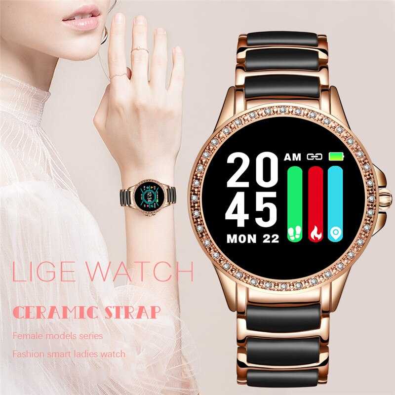LIGE Diamond Smart watch Ladies smartwatch Women Blood Pressure Heart Rate Monitor Fitness Tracker 2020 New Fashion Sports Watch