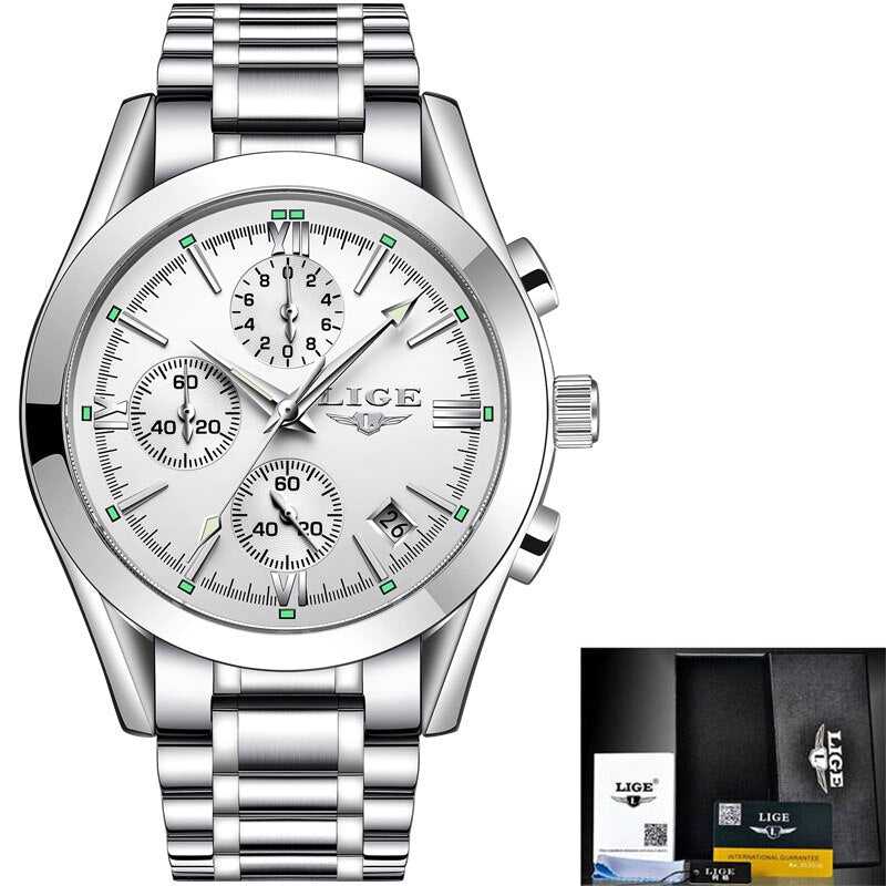 LIGE Men Top Luxury Brand Military Sport Watch Men's Quartz Clock Male Full Steel Casual Business gold watch Relogio Masculino