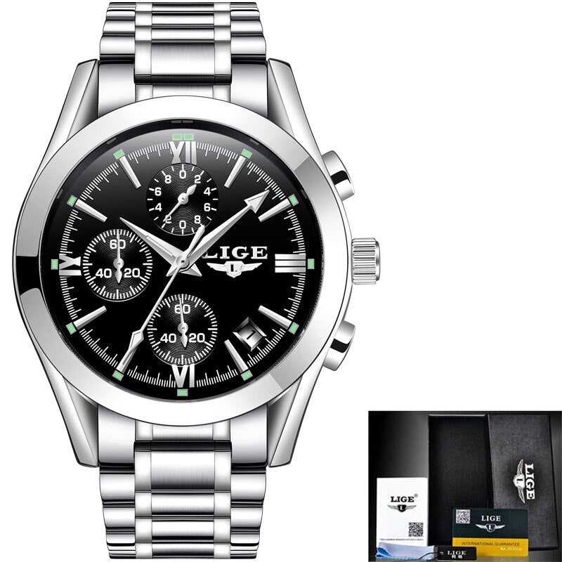 LIGE Men Top Luxury Brand Military Sport Watch Men's Quartz Clock Male Full Steel Casual Business gold watch Relogio Masculino