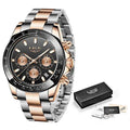 LIGE Watch Man Brand Luxury Waterproof Men Watches Panda Dial Chronograph Stainless Steel Wristwatch Quartz Sports Watch Hombre