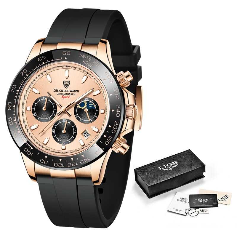 LIGE Watch Man Brand Luxury Waterproof Men Watches Panda Dial Chronograph Stainless Steel Wristwatch Quartz Sports Watch Hombre