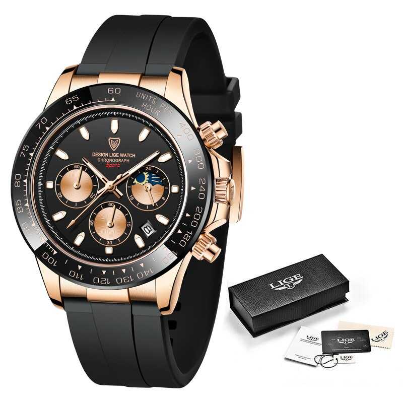 LIGE Watch Man Brand Luxury Waterproof Men Watches Panda Dial Chronograph Stainless Steel Wristwatch Quartz Sports Watch Hombre
