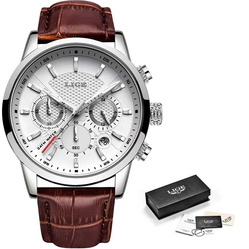 Mens Watches LIGE Clock Fashion Sports Quartz Wrist Watch Man Top Brand Leather Military Waterproof Date Watch Relogio Masculino