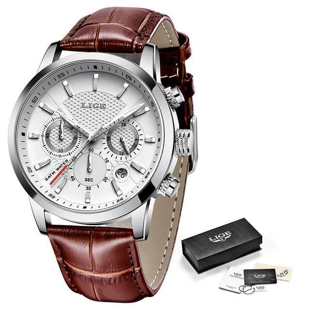 Mens Watches LIGE Clock Fashion Sports Quartz Wrist Watch Man Top Brand Leather Military Waterproof Date Watch Relogio Masculino