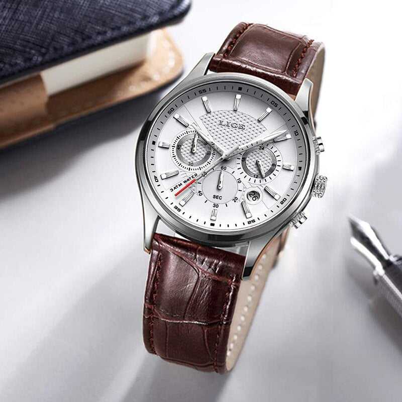 Mens Watches LIGE Clock Fashion Sports Quartz Wrist Watch Man Top Brand Leather Military Waterproof Date Watch Relogio Masculino