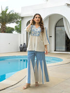 Women Embroidered Tunic & Flared Palazzo Set