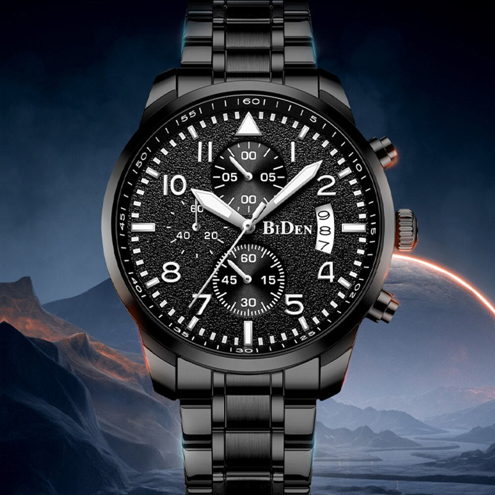 New Stellar Series Quartz  Movement Mens Watch Steel Strap Calendar Multi-function Luminous Needle Top Brand Chronograph Relogio