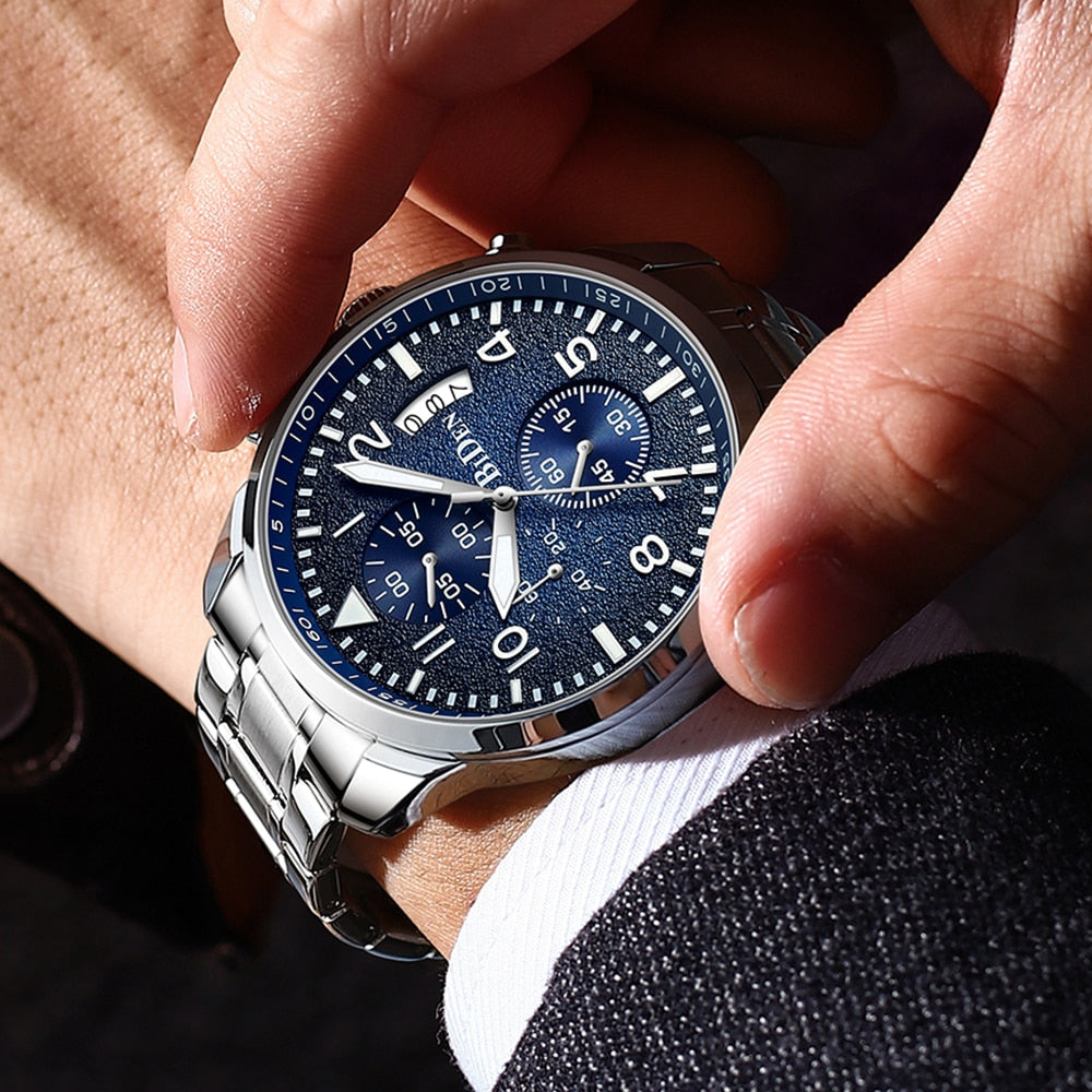 New Stellar Series Quartz  Movement Mens Watch Steel Strap Calendar Multi-function Luminous Needle Top Brand Chronograph Relogio