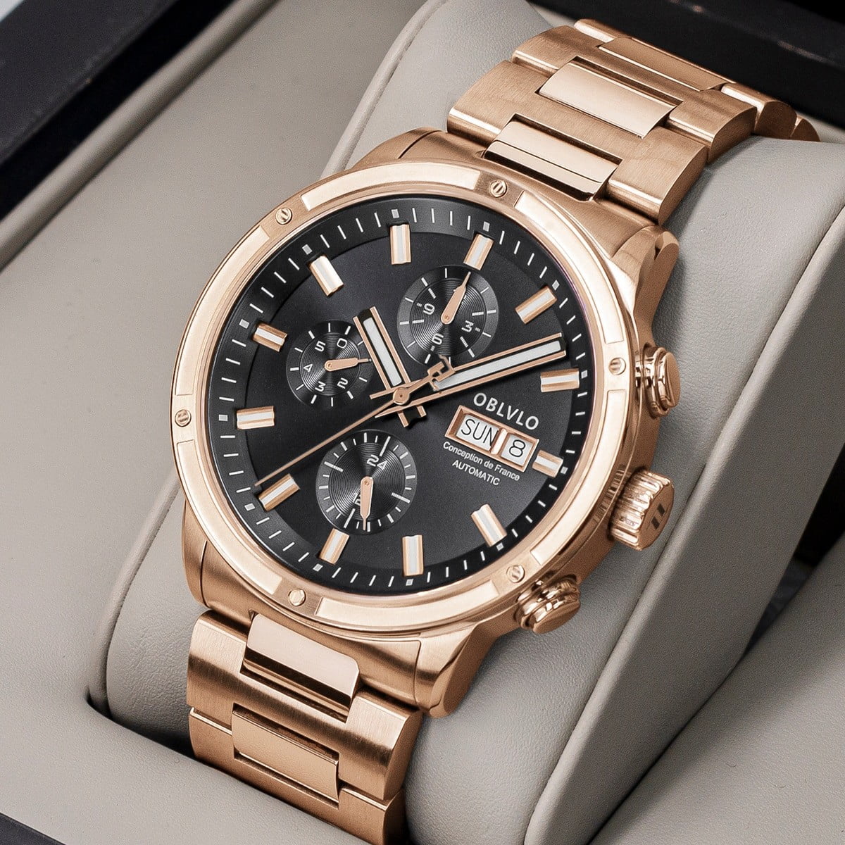 Automatic Mechanical Casual Rose Gold Dial Watch For Men 0478