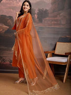 Women Orange Thread Embroidered Ethnic Suit Set