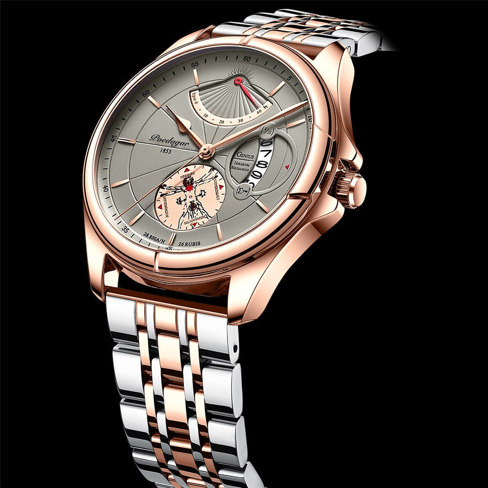 POEDAGAR Men Watch Fashion Stainless Stain Steel Quartz Men's Wristwatch Swiss Brand Luxury Business Waterproof Date Watches