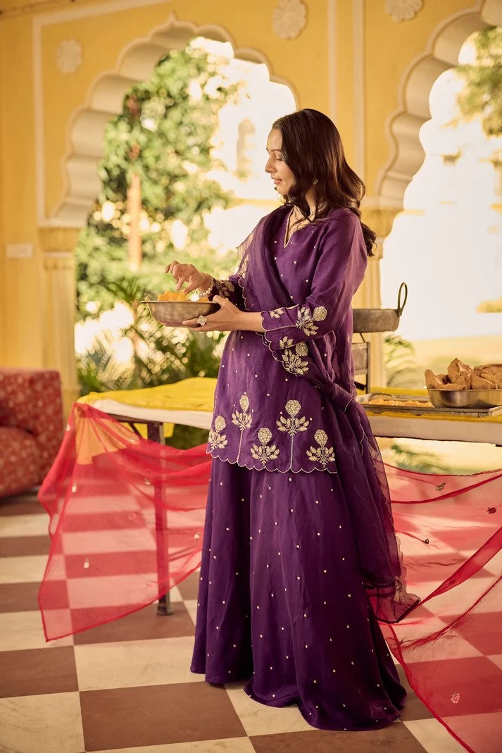 New Women Wedding & Festive Purple Sharara Set